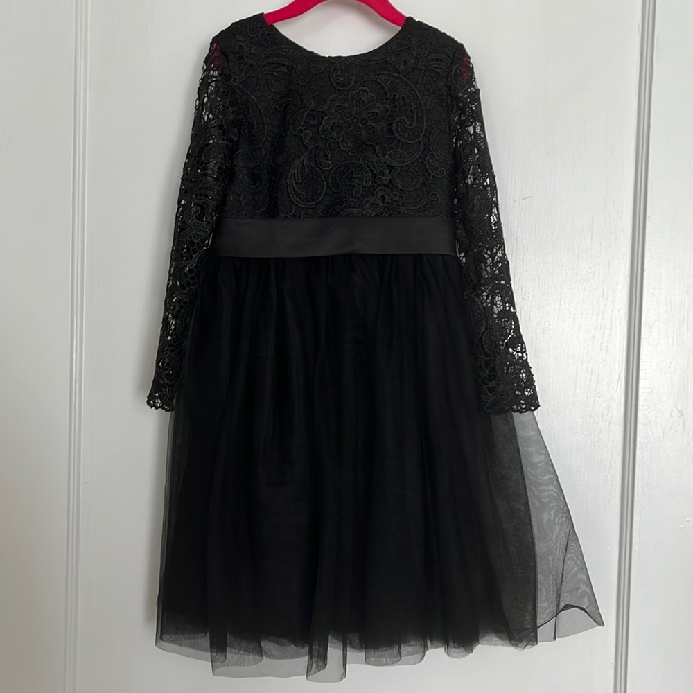 Black Lace Girls Dress with Bow